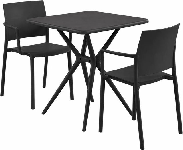 DELUKE Gartenmöbel-Set FRIDA Bistroset mit Tisch und 2 Stühlen aus Kunststoff in Schwarz, B/T/H: 186 x 72 x 81 cm - Bild 1