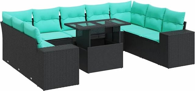 vidaXL Garten-Sofagarnitur aus Poly Rattan mit 10 Teilen und Kissen, Schwarz - Bild 1