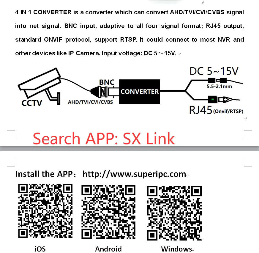 AJXML 4-in-1 Konverter Adapter für Sicherheitsüberwachungs-Videokameras, 1080P AHD CVI TVI CVBS zu IP-System, Schwarz - Bild 4