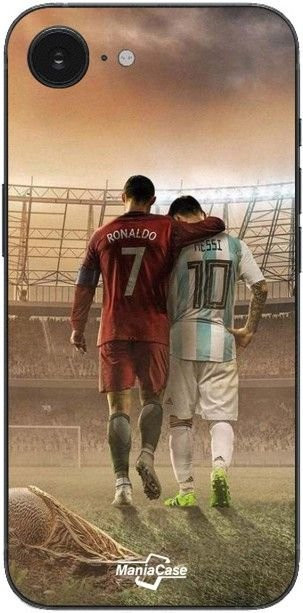 Maniacase Handyhülle für iPhone 16E Cristiano Ronaldo Messi GOAT Schwarz Multicolour - Bild 1