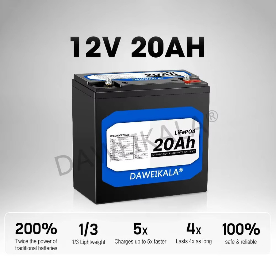 DAWEIKALA LiFePO4 Akku 12V 20Ah Lithium-Eisenphosphat Batterie in Schwarz für Kinderroller und Elektro-Boots - Bild 5