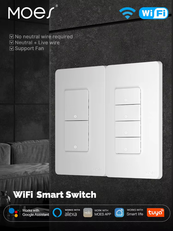 MOES Tuya Wi-Fi Smart Button Wandschalter, einpolig, Weiß, kompatibel mit Alexa und Google Home - Bild 5