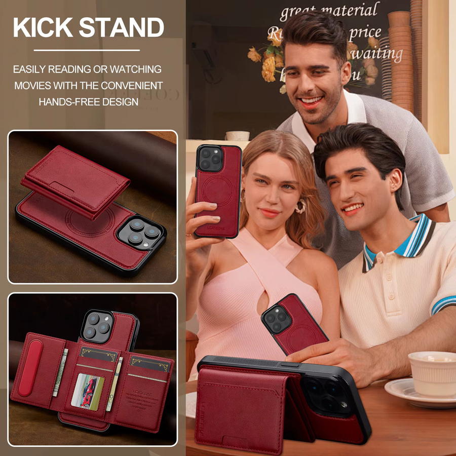Aierkeba 2-in-1 Magnetische Lederhülle mit abnehmbarer Tasche für iPhone Modelle in Schwarz und Rot - Bild 5