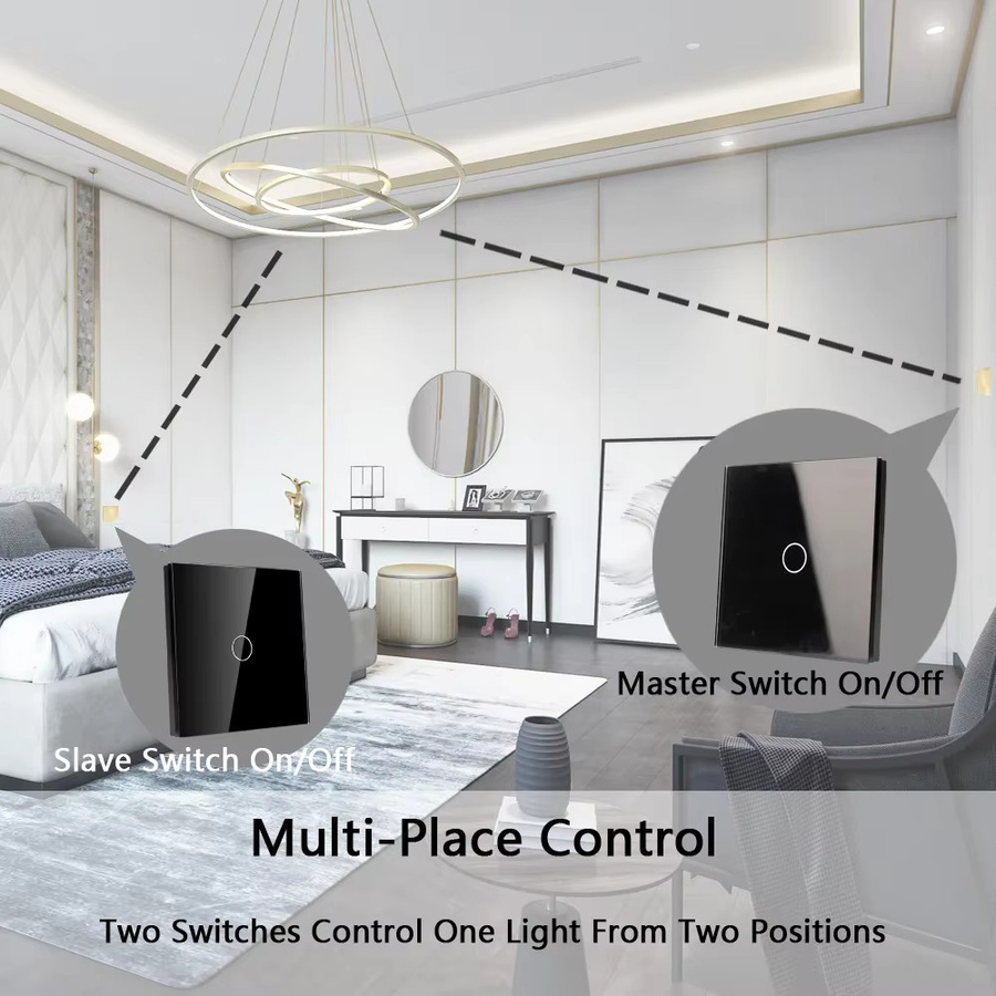 TAWOIA Touch-Lichtschalter mit Glaspanel in Weiß, 1/2/3-fach und 2/3-Wege, 800W pro Schalter - Bild 2