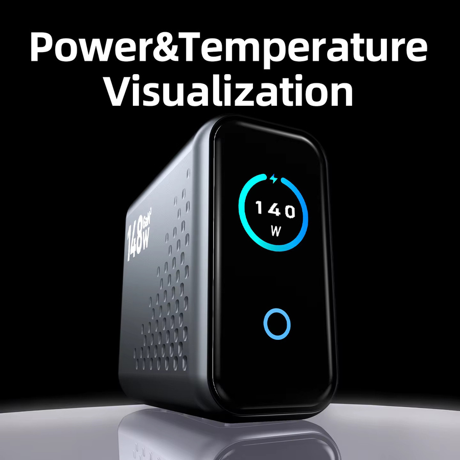 Deepartner 148W GaN Multi-Port Ladegerät mit Display, 4 Anschlüsse (3x USB-C, 1x USB-A) für Schnellladung von Handys und Tablets - Bild 2