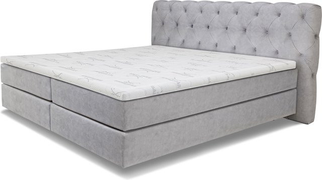 Boxspringbett SANSIBAR LIVING Langeoog in Lunar Rock Grau mit Polsterung und Taschenfederkern, B/T: 160 x 200 cm - Bild 1