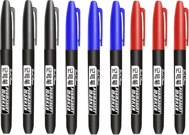 Genkky Permanent Marker Set mit 9 Stück, wasserfeste Tinte, feine Spitze 1,5 mm, Farben: Schwarz, Blau und Rot - Bild 1