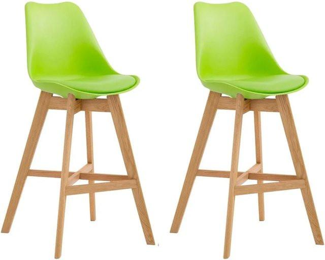 DELUKE 2er Set Barhocker DUMIR in Grün mit Lehne, moderne Tresenhocker aus Kunststoff und Holz, B/T/H: 48 x 56 x 112 cm - Bild 1