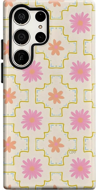 Samsung Handyhülle mit rosa Blumengitter-Design und glänzender doppellagiger Rückseite für Galaxy S25 Ultra, S24 und S23 Ultra Plus - Bild 1