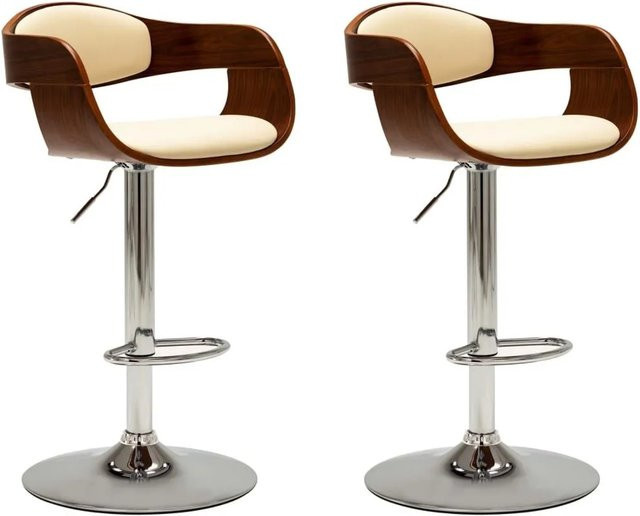 Set aus 2 vidaXL Barhockern in Creme mit Bugholz und Kunstleder - Bild 1