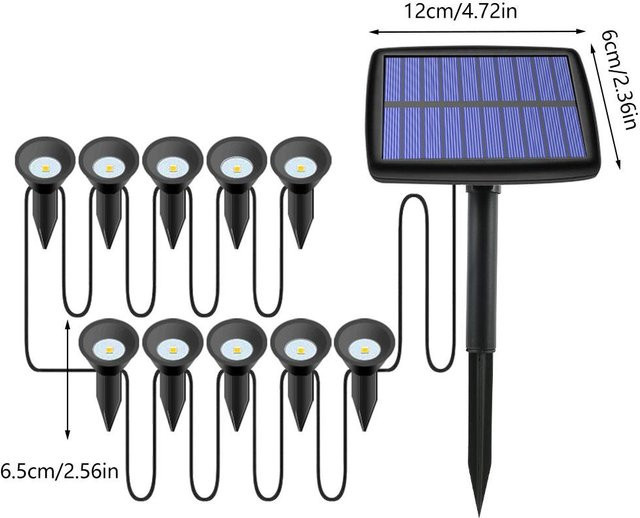 YWZT BEIMT 10er Set Solar LED Gartenstrahler IP65 Wasserdicht Warmweiß Schwarz - Bild 1