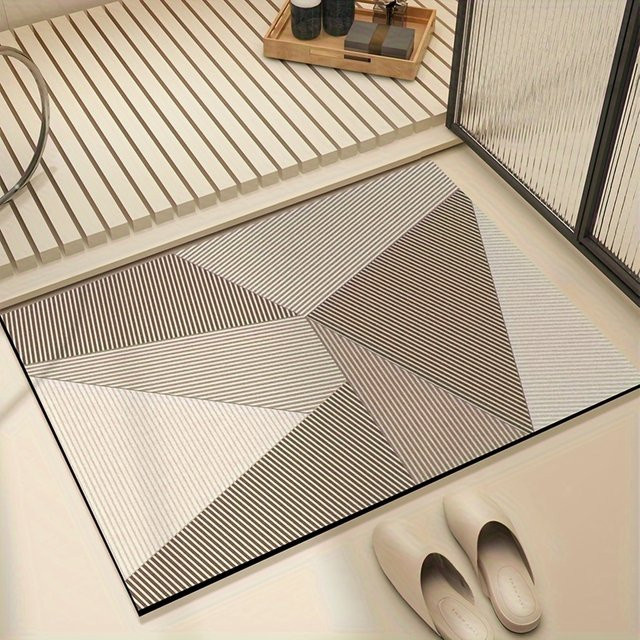VIKAMA Badezimmerteppich mit geometrischem Design aus Kieselgur, wasserabsorbierend und rutschfest - Bild 1