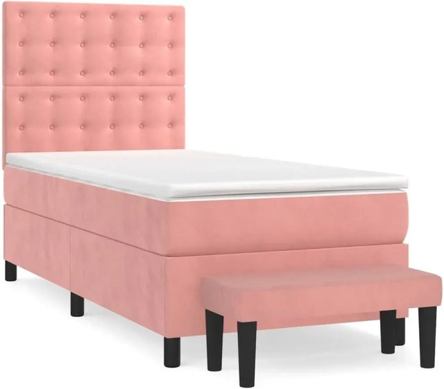 vidaXL Boxspringbett mit Matratze in Rosa, Hybrid-Bett mit Taschenfederkern aus Samt, B/T: 100 x 200 cm - Bild 1