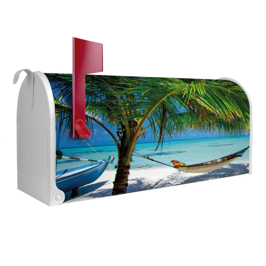 Banjado Amerikanischer Briefkasten in Weiß mit Strandmotiv aus pulverbeschichtetem Stahl, B/T/H: 48 x 22 x 16 cm - Bild 2