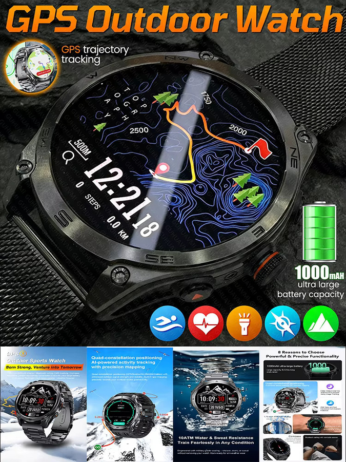 GUHUAVMI Smartwatch, GPS, Edelstahl, Schwarz, Herren, 10 ATM - Bild 6