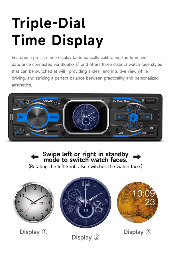 BQCC MP3 Autoradio mit 2,2 Zoll Touchscreen, Bluetooth, FM-Empfänger, 60W*4, AUX, USB, TF-Karte und farbiger Beleuchtung in Schwarz - Bild 3