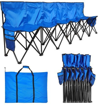 VEVOR Klappbare Stadionbank für 6 Personen mit Rückenlehne und Seitentaschen, Tragbare Outdoor-Bank aus 600D Oxford-Gewebe und Eisenrohren, Blau - Bild 1
