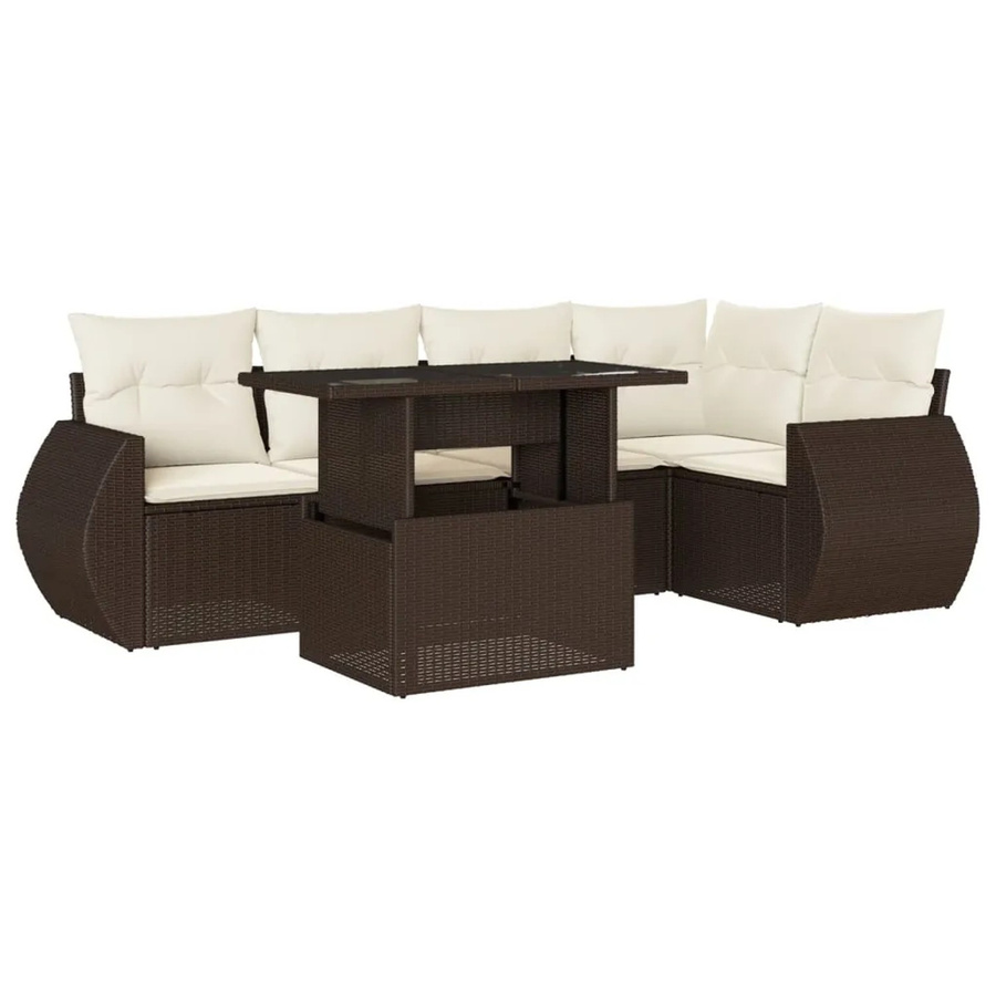 vidaXL 6-teilige Garten-Sofagarnitur in L-Form aus braunem Poly-Rattan mit cremeweißen Kissen und pulverbeschichtetem Stahlgestell - Bild 2