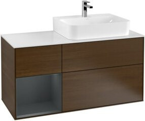 Villeroy & Boch Finion Waschtischunterschrank mit Abdeckplatte, Wandmontage, Nussbaum Furnier, Braun, Breite: 120 cm - Bild 1
