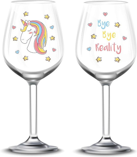 EinhornLiebe Weinglas Set Bye Bye Reality aus transparentem Glas, 2 Stück - Bild 1