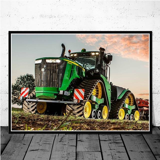 Moderne Leinwandmalerei Traktor Bauernhof Industrie als dekoratives Poster für Wohnzimmer und Kinderzimmer, Multicolor, Breite: 30 cm, Höhe: 30 cm - Bild 1