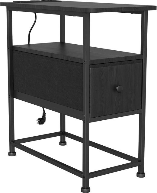 PXloue Nachttisch Schwarz mit Schublade und Ladefunktion, B/T/H: 60 x 30 x 62 cm - Bild 1