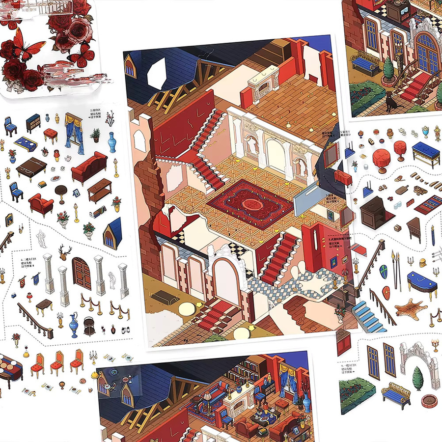 My Little House Vol.27 Dekorative Sticker im Vintage Luxus Palast Design, 3er Packung, Mehrfarbig - Bild 4