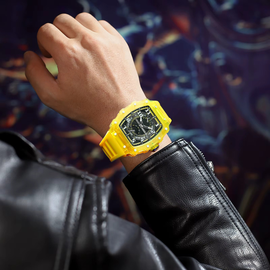 NIBOSI Armbanduhr Skeleton, Automatik, Quarz, Silikon, Schwarz, Herren - Bild 4