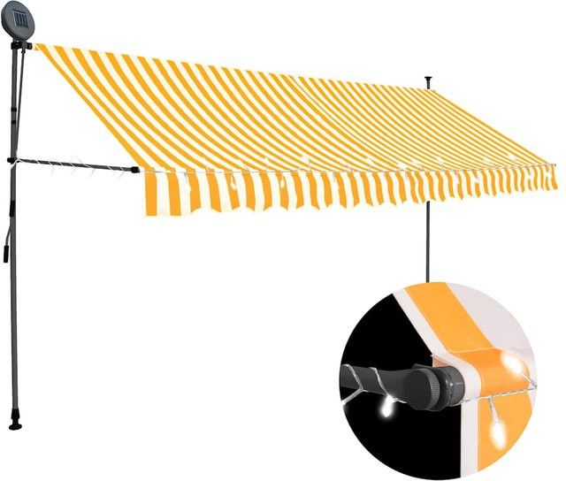 Vidaxl Handaufrollbare Markise mit LED, Breite: 350 cm, Weiß-Orange - Bild 1