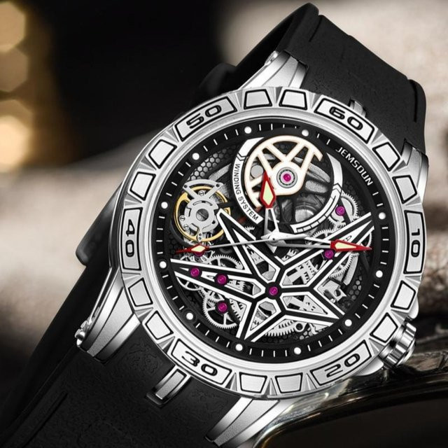 STARPERISH Armbanduhr Quarz, Skelett, Edelstahl, Kautschuk, Herren, Schwarz - Bild 1
