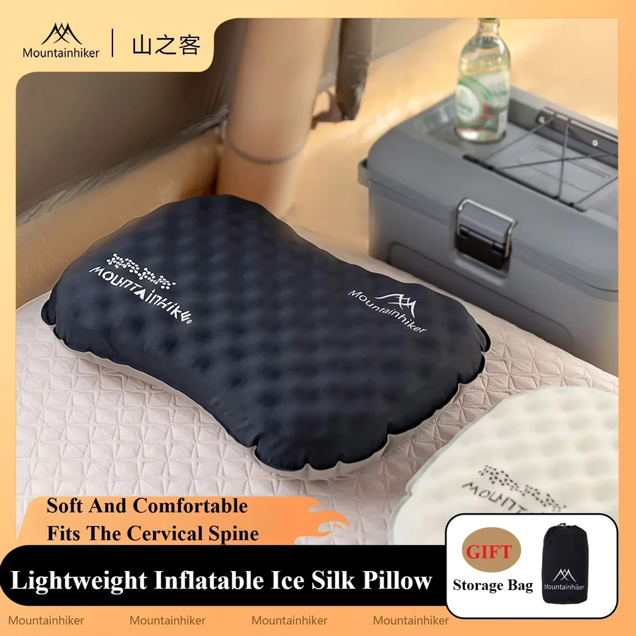 MOUNTAINHIKER Ultraleichtes aufblasbares Reisekissen mit weichem, waschbarem Bezug und ergonomischer Nacken- sowie Lendenstütze in Schwarz - Bild 2