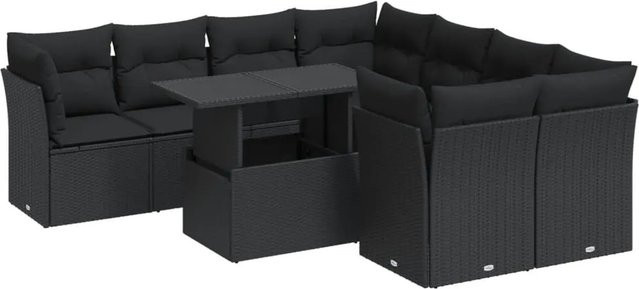vidaXL 9-tlg. Garten-Sofagarnitur aus Poly-Rattan mit Kissen in Schwarz - Bild 1