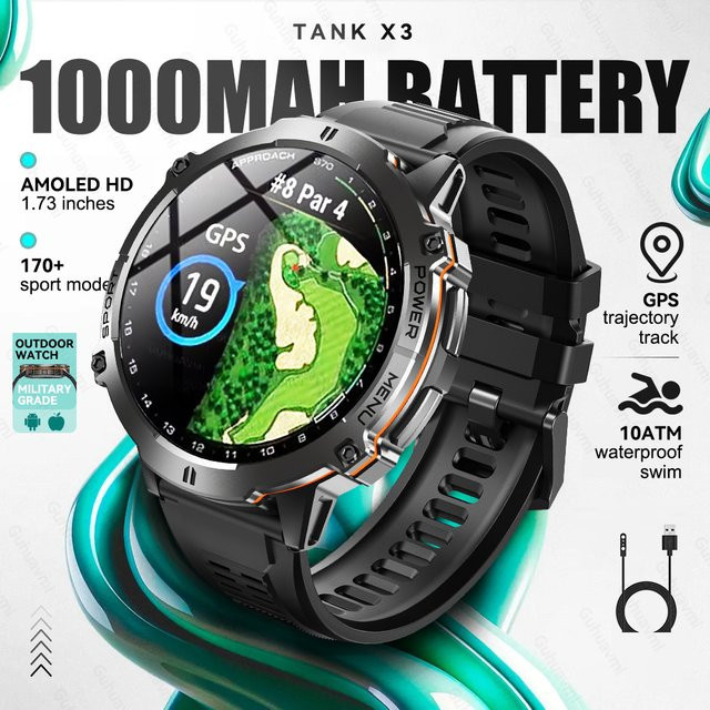 TANK Smartwatch, Aluminium, Schwarz, GPS, 1,73 Zoll, Herren - Bild 1