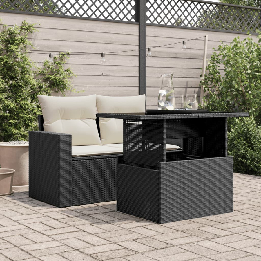 vidaXL Gartentisch aus PE-Rattan mit Hartglasplatte in Schwarz, B/T/H: 100 x 55 x 73 cm - Bild 3