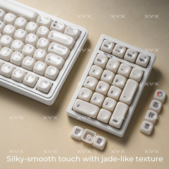 XVX Tastenkappen Set in Weiß mit White Chocolate Keramikglasur-Design für MAC und PC, 139 Tasten - Bild 1