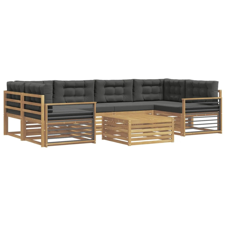 vidaXL Outdoor-Sofagarnitur 7-teilig in L-Form aus Akazienholz mit Polstern in Anthrazit und Weiß - Bild 2