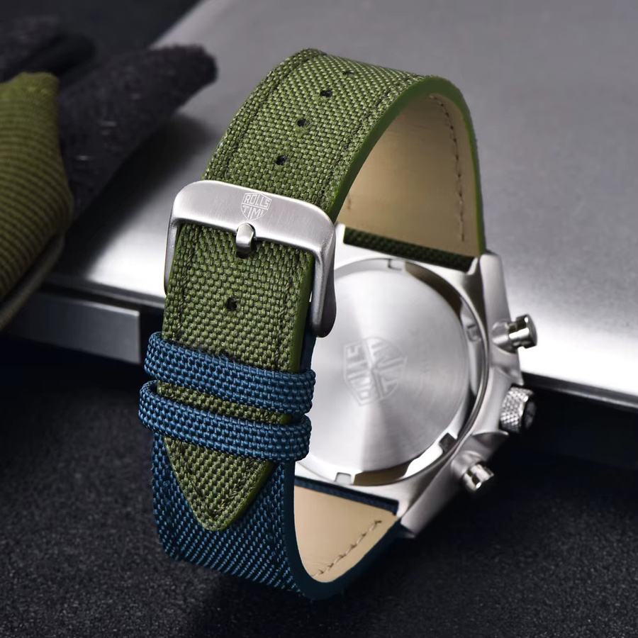 Rollstimi Chronograph, Quarz, Edelstahl, Leder, Grün, Herren - Bild 4
