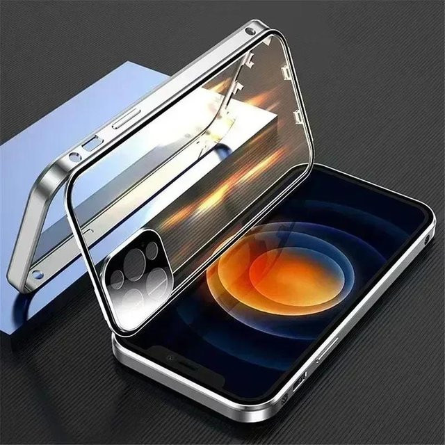 Stoßfeste magnetische Doppelseitige Schnallenhülle mit Linsenschutz für iPhone 16 Plus in Transparent - Bild 1