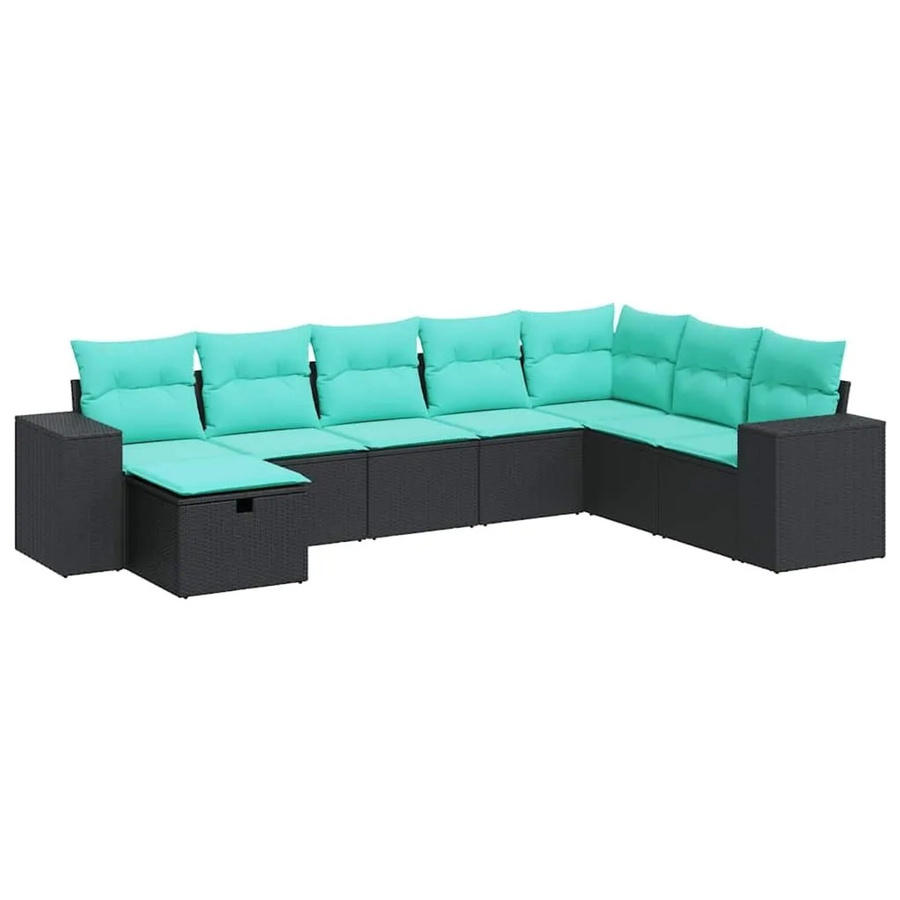 vidaXL 8-teilige Garten-Sofagarnitur in L-Form aus schwarzem Poly-Rattan mit Kissen und pulverbeschichtetem Stahlgestell - Bild 2