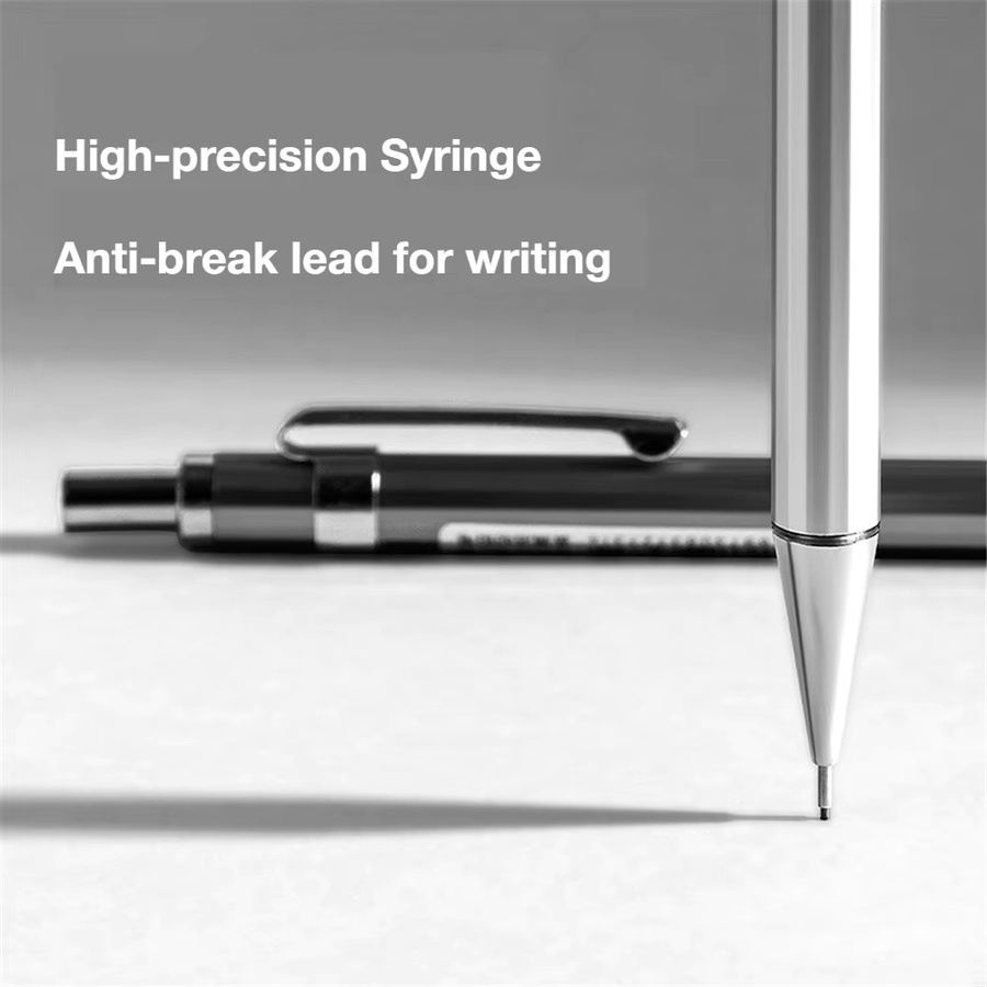 Deli 3-teiliges Metall-Druckbleistift-Set in Silber mit 0,5 mm Graphitminen HB für Schule und Büro - Bild 3