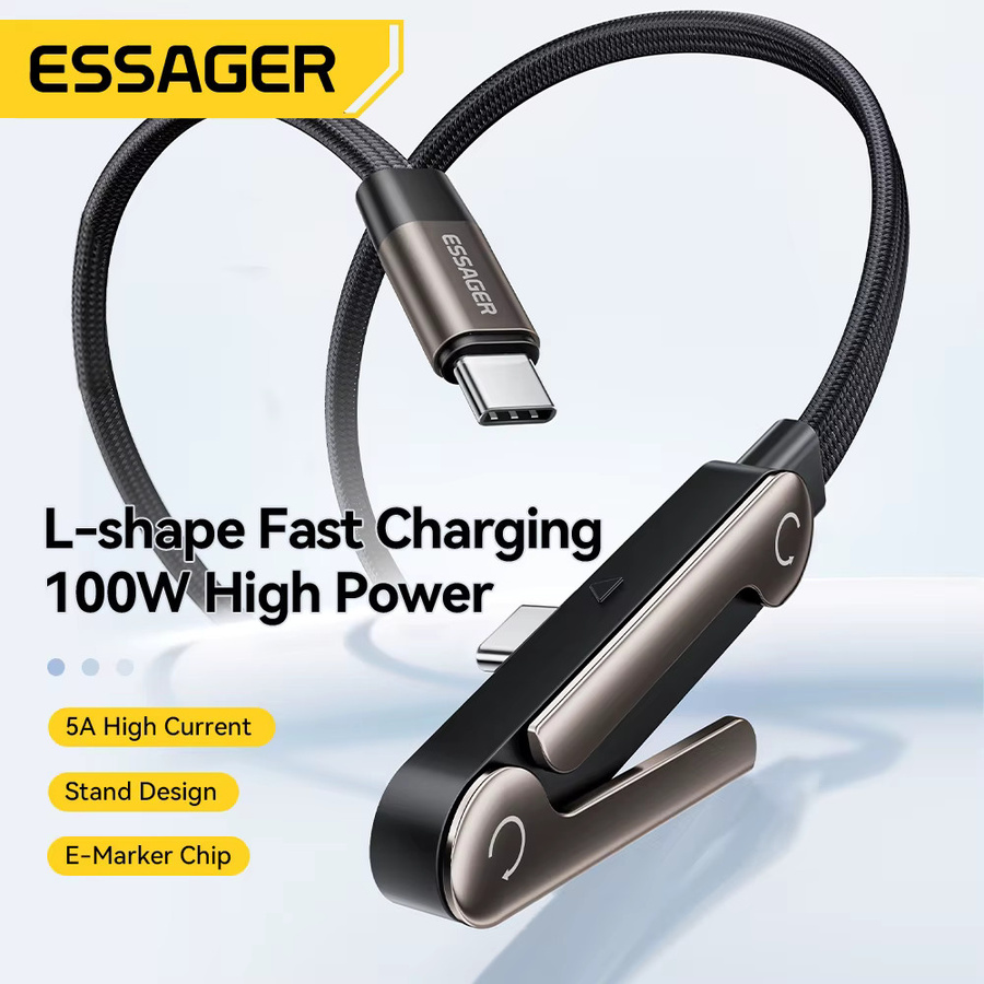 Essager USB-C-Kabel 100W gebogen in Schwarz für iPhone, Macbook Pro und iPad - Bild 2