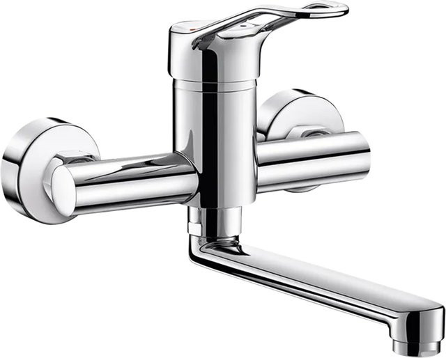 Delabie Einhebel-Wandmischer mit schwenkbarem Auslauf und Bügelgriff, verchromt, Silber - Bild 1