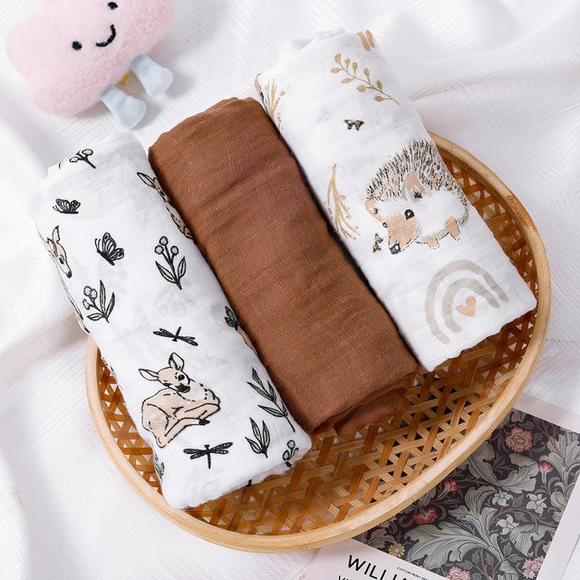 Elinfant 3-teiliges Set aus einfarbigem Musselin-Wickeldecke und Baby-Schlafdecke für den Sommer aus 100 % Baumwolle - Bild 1