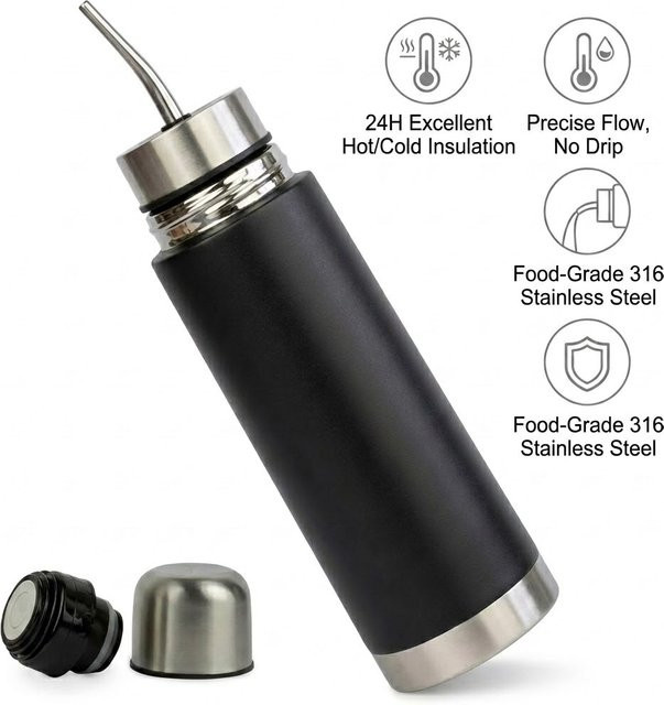 XMSJ 3-in-1 Yerba Mate Thermosbecher aus Edelstahl mit integriertem Bombilla-Strohhalm, isolierte Reiseflasche und Vakuum-Thermoskanne, 500 ml oder 750 ml, erhältlich in Blau oder Schwarz - Bild 1