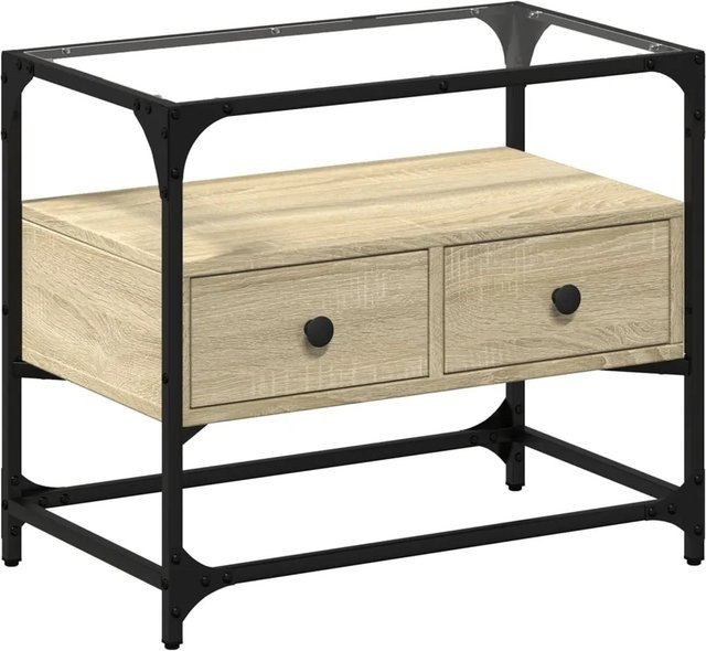 vidaXL TV-Schrank im Industrial-Design aus Holz und Metall mit Glasplatte, Farbe: Braun/Eiche, B/T/H: 60 x 35 x 51 cm - Bild 1
