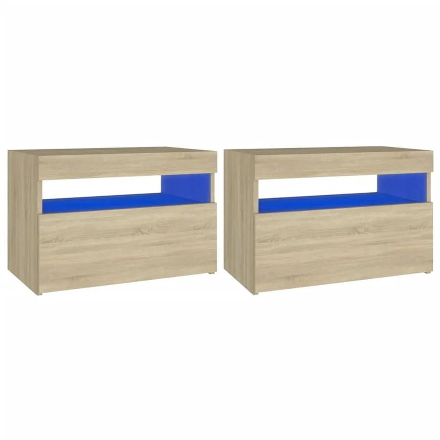 vidaXL Nachttische im 2er-Set mit integrierter LED-Beleuchtung, Sonoma-Eiche, B/T/H: 60 x 35 x 40 cm - Bild 2