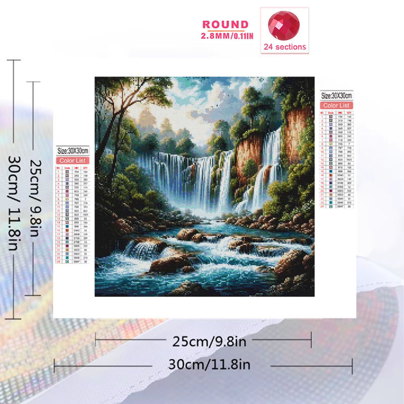 EverShine Diamantmalerei Wasserfall-Landschaft DIY Kreuzstich-Set rund mehrfarbig - Bild 2