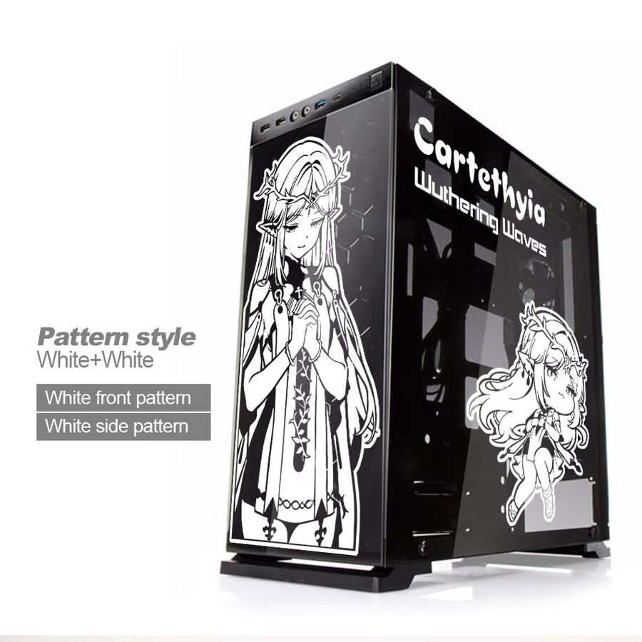 Cartethyia Wuthering Waves Anime PC-Gehäuse-Aufkleber, wasserfeste Vinyl-Folie für ATX Mid-Tower Chassis, schwarz und mehrfarbig - Bild 4