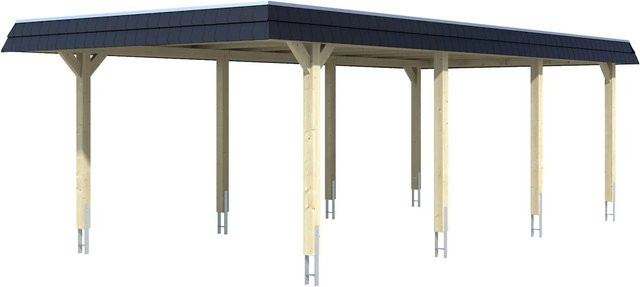 Skan Holz Carport Wendland aus Fichte in Weiß mit Aluminium-Dach und schwarzer Blende, B: 409 cm, T: 870 cm, H: 247 cm - Bild 1