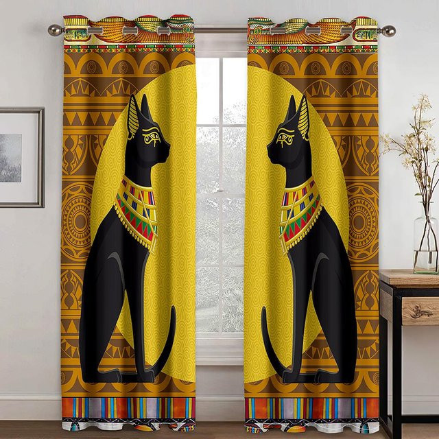 Binchi Outdoor Equipment Ägyptische Vorhänge mit Hieroglyphen-Design in Gelb, B/H: 100 x 160 cm - Bild 1